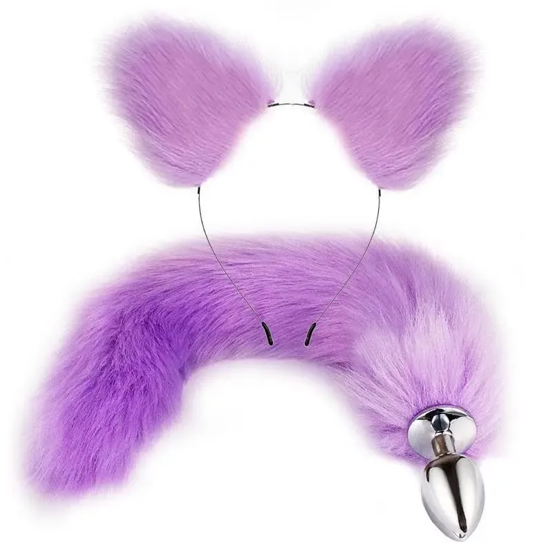 40cm Fox Tail Anal Plug Plush Cat Ears Headbands Set Butt Plug Tail Erotic Cosplay Sex Toys Women Anal Masturbation