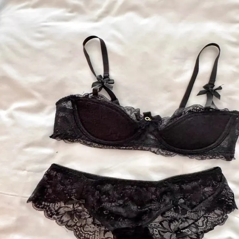Best Sellers Women Sexy Lace Half Cup Bra Set Soft Underwire Gathered Thin Push Up Elegant Exquisite Lace Comfort Lingerie Set