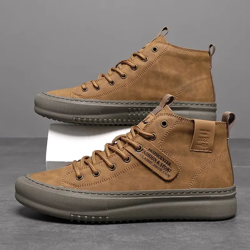 Men's New Business Casual Shoes Thick-Soled Height-Increasing Shoes Lightweight Mid-Top Solid Color Trendy Comfortable Uniform Formal Men's High-Top Shoes