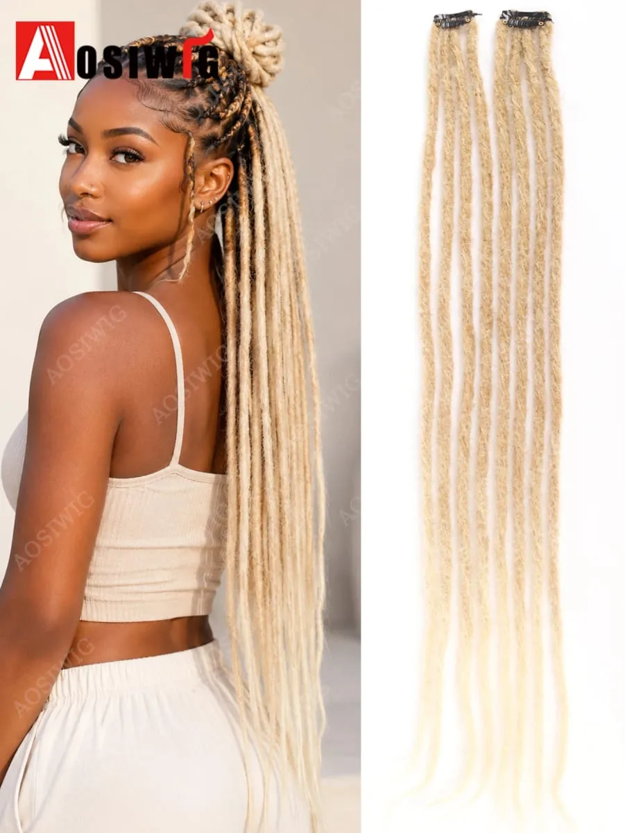 Long Dreadlocks Clip In Hair Extensions for Women Synthetic Braided Hairpieces Boho Faux Locs Hair Braids Festival Party Hair Ac — image 9