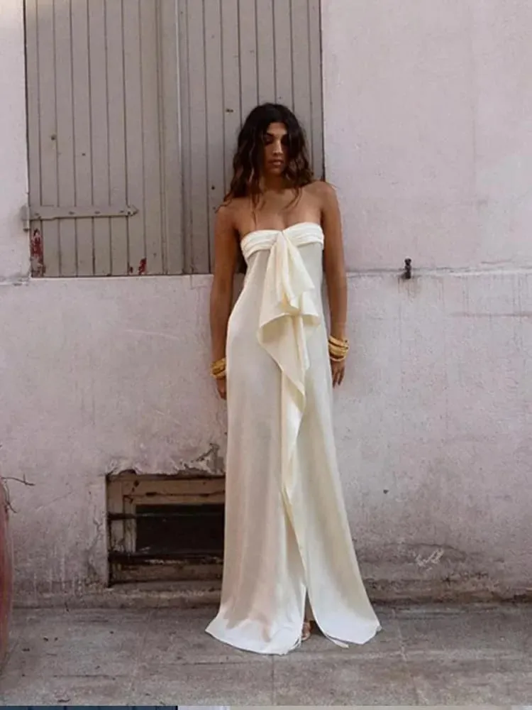 Women's Elegant Satin Long Evening Gowns Backless Sleeveless Maxi Robes Solid Party Mini Vestidos 2026 New Lady Summer Dresses