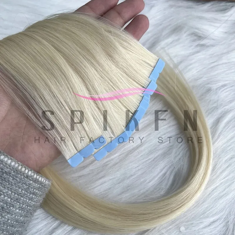 Mini Tape In Human Hair Extensions 12"-20" Machine Remy Skin Weft Adhesive Tape Hair Natural Blonde Tape Ons 10pcs for Women