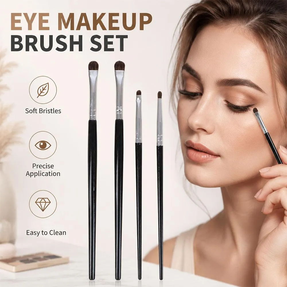 4Pcs Detail Eye Makeup Brush Set Soft Bristle Eyebrow Eyeliner Smudge Brushes for Eyeshadow Lying Silkworm/Brow Cosmetic Tools