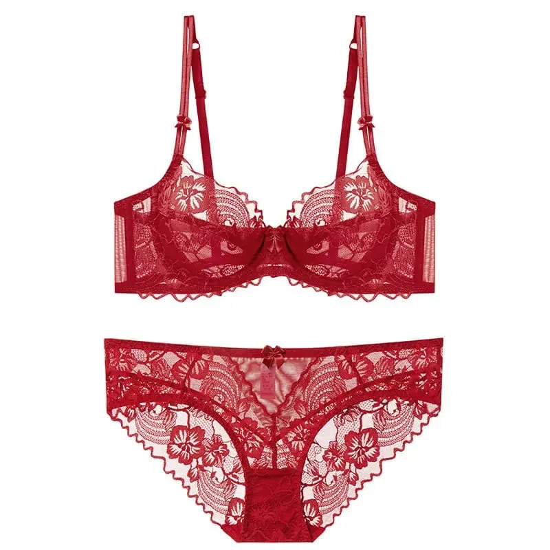 Ladies Delicate Purple Lace Push Up Underwear Set Victorian Style Soft Underwire Anti-sagging Ultra Thin Bralette Set