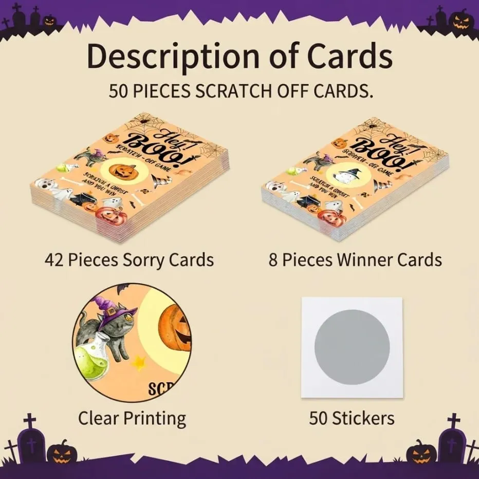 50 Halloween scratch cards Google Head Witch themed cards Halloween party games scratch to win and receive a surprise. — image 6