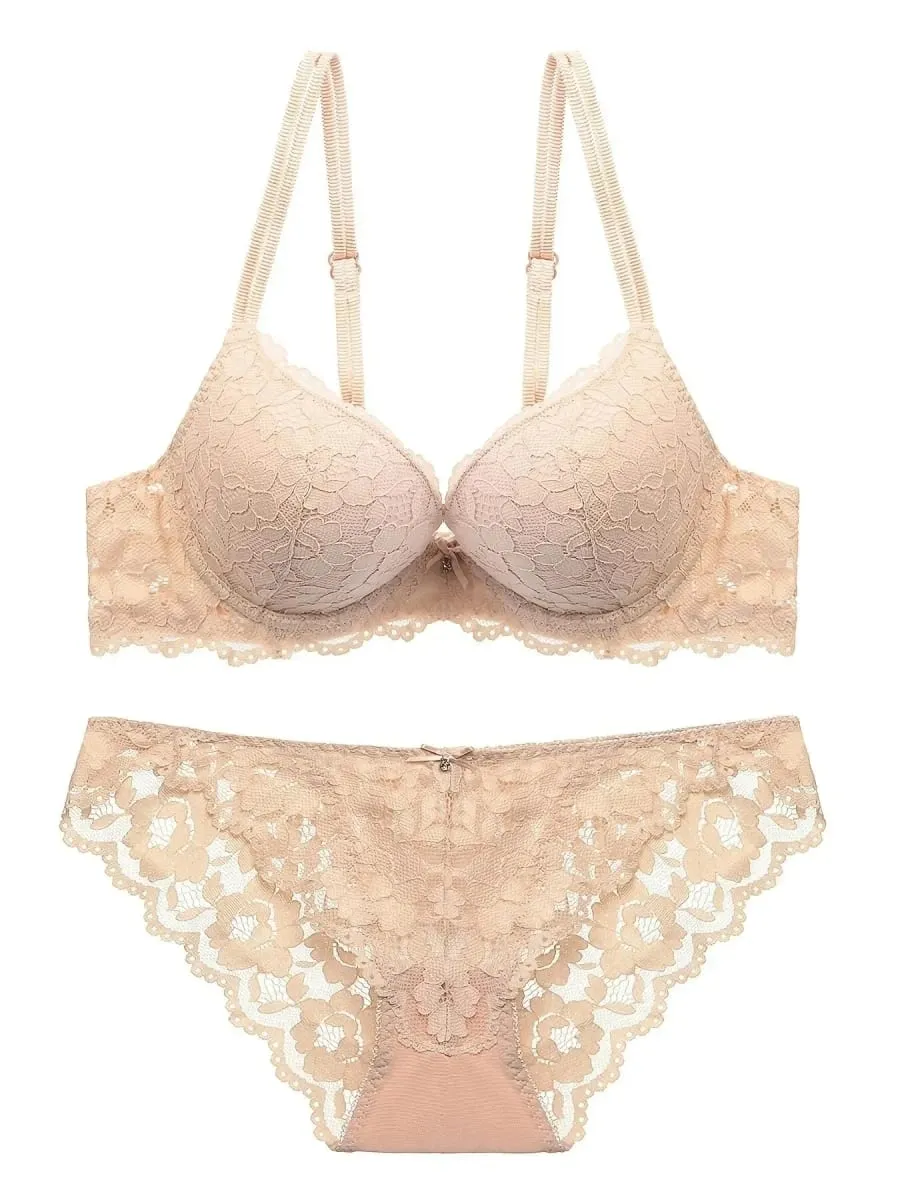 1 Set Elegant Lace Embroidery & Breathable Fabric Lingerie Set: Push-Up Bra Drop Waist Sheer Panty - Ultimate Valentine's Day — image 3