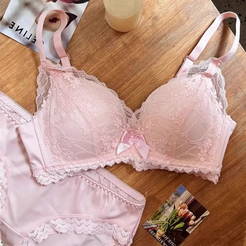 French Style Wireless Shaping Lingerie Set Push Up Lift Anti Sagging Lace Bra Elegant Comfort Soft Support Women Underwear Set — image 8