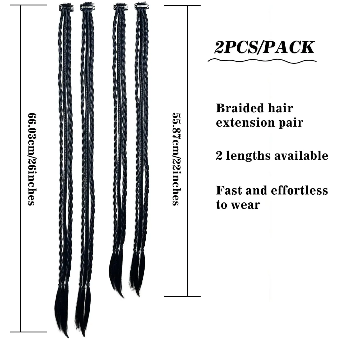 2PCS Synthetic 22"26" Clip In Braids Hair Extensions Braid Ponytail Hairpieces Braided Hair Clip On Braids For Women Daily Party