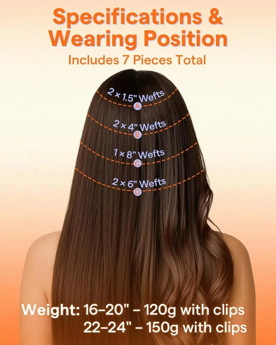 Full Shine 7 Pcs Genius Weft Clip In Hair Extensions Human Hair Seamless Invisible PU Weft Clip Ins For Women — image 2