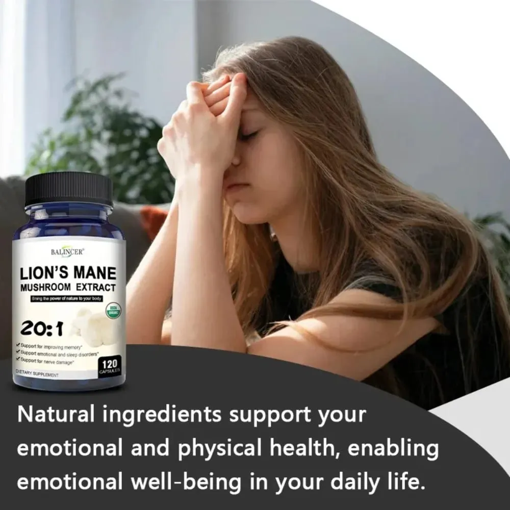 Lion's Mane Mushroom Capsules - Strengthens The Brain Memory and Cognition Improves Mood and Sleep Quality Supplements