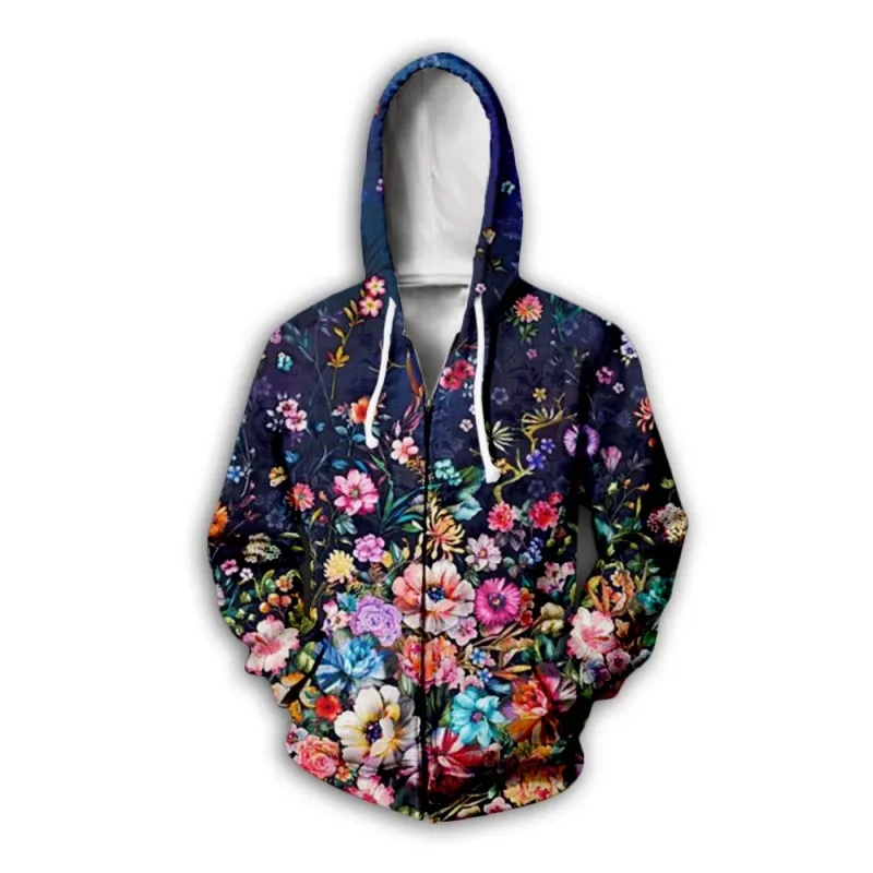 Flower Floral Pattern 3D Print Zipper Hoodies Men's Autumn Hooded Sweatshirts Oversized Streetwear Tracksuit Coat Man Clothing — image 9
