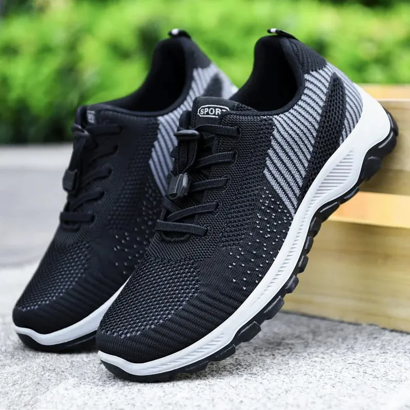 Men Breathable Mesh Knit Trainers Elastic Quick Lace Non Slip Thick Sole Outdoor Walking Sports Sneakers — image 4