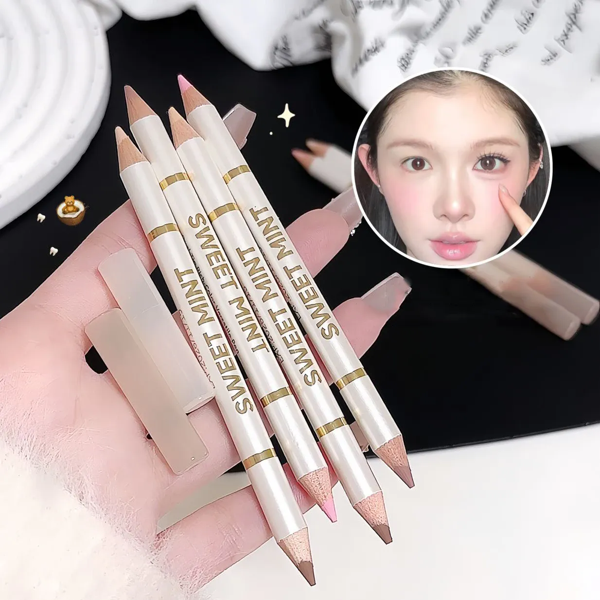 Dual End Aegyo-Sal Makeup Pen Nude Apricot Brown Under Eye Highlight & Shadow Pencil Natural Contour Brightening Eye Liner