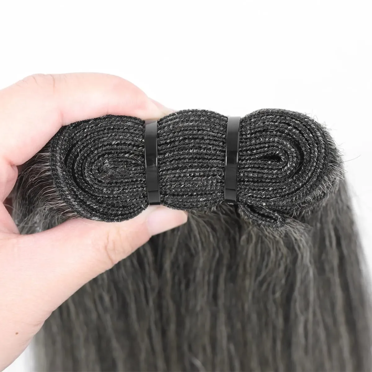 Yaki Straight Salt And Pepper Human Hair Bundles 12Inch Double Drawn Virgin Brazilian Hair Extensions For Women 100g/Pack — image 4