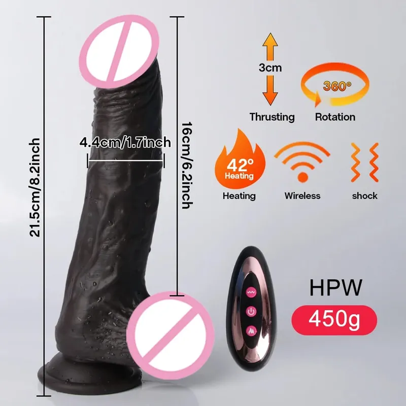 Thrusting Dildo Black Dick Elescopic Vibrating Dildo Vibrator Heating Sex Toy G-Spot Anal Stimulation Vibrating For Women