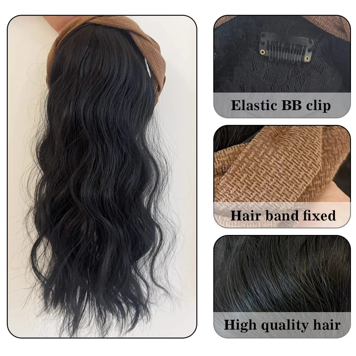 topper Synthetic hair band curly head replacement block wig women's heat-resistant hair band hair extension wig