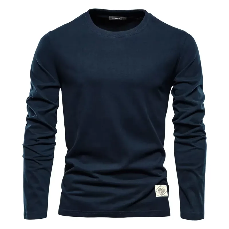 2026New Solid Color Cotton Crewneck Sweatshirt Men Casual Long Sleeve Loose Pullover Top — image 3