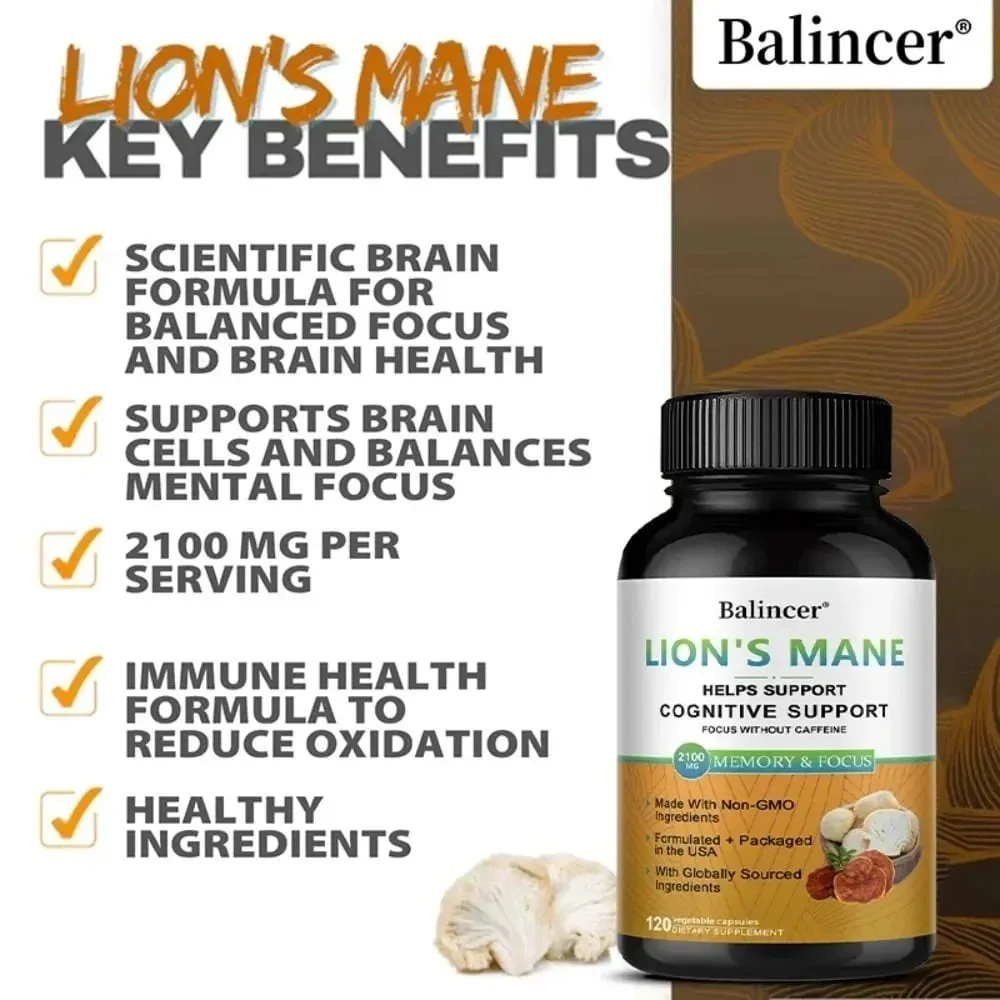 Lion's Mane Mushroom Supplements - Supports Brain Health Cognitive Clarity Improved Focus and Enhanced Energy