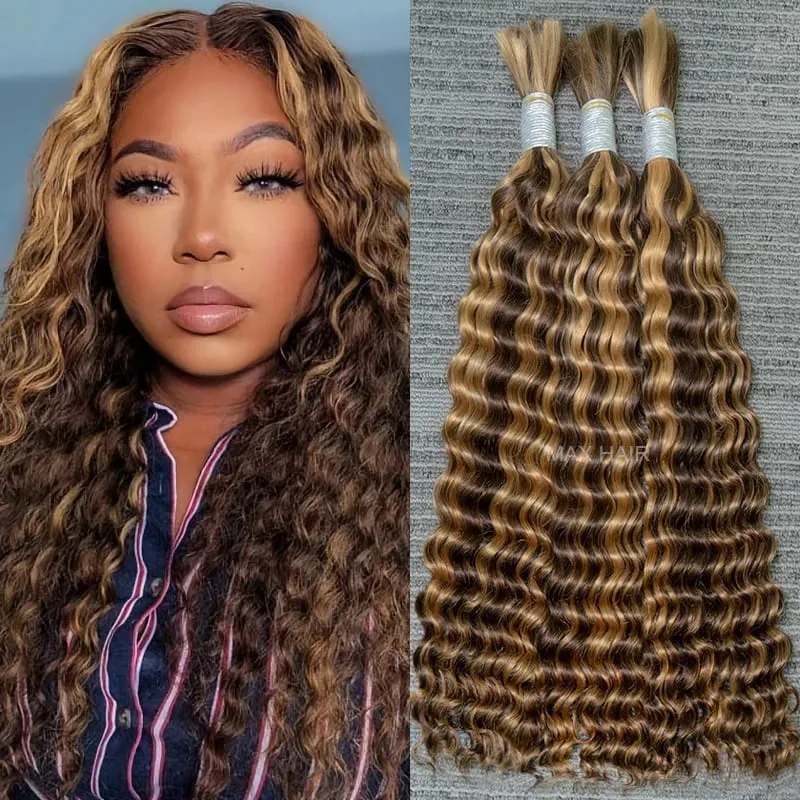 100% Human Hair Deep Wave Bulk Hair No Weft Bundles For Braiding Brazilian Virgin Hair Natural Wave Curly Hair Extensions Remy H — image 5