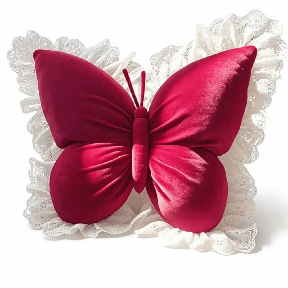 Home Decor Velvet Butterfly Pillow Lace Trim Bow Cushion Soft New Bow Throw Pillow Bedroom — image 13