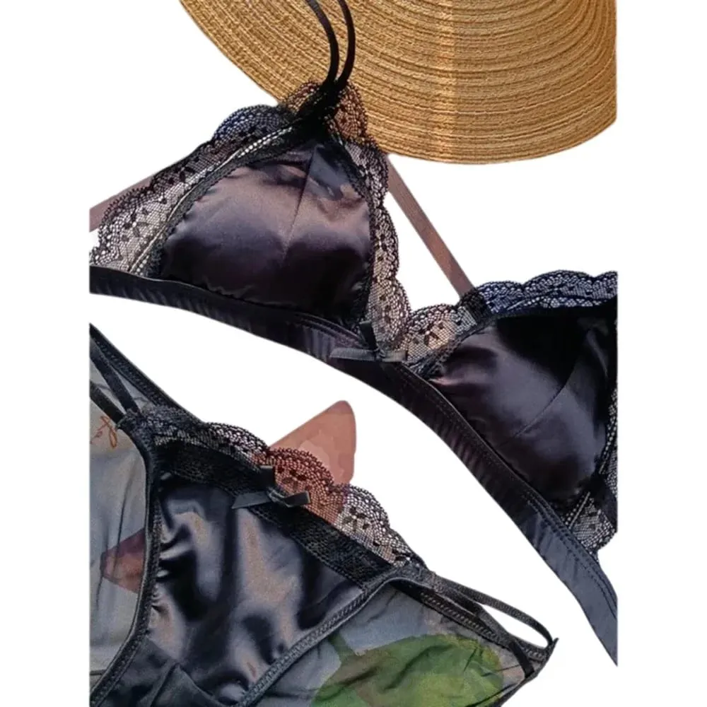 Fransk stil bralette uden bøjler Sexet blondekant lille kop lingeri Sødt 3-delt bh-sæt med komfort kopform Design S-xl