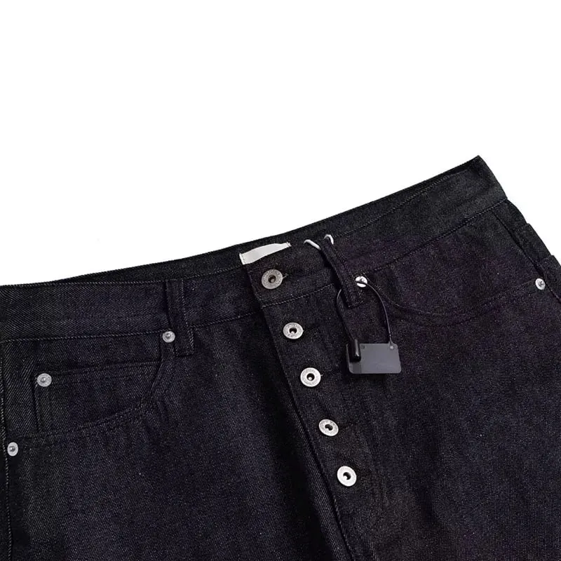 High Street Retro Buckle Design For Men'S Jeans Street Ruff And Handsome Loose Casual Wide Leg Pants Black Jeans
