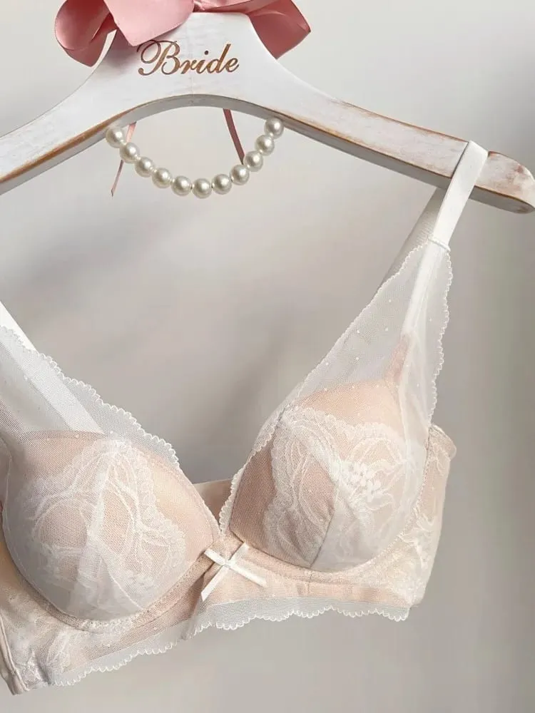 French Style Soft Lace Wireless Bra Set Women Push Up Small Breast Lift Full Cup Sexy Adjustable Comfort Lingerie Set Daily Wear