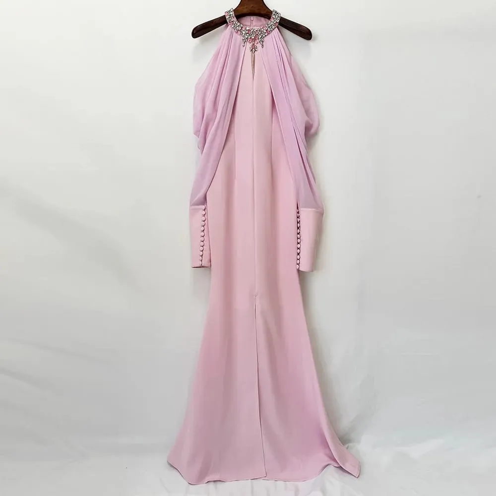 Fashionable wedding socialite long dress evening gown women's dress celebrity studded diamond long sleeve party dress — image 4