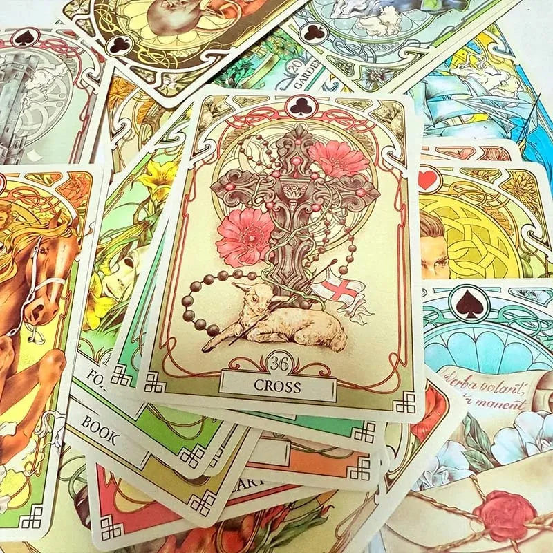 Ρομαντικά Lenormand Oracle Cards 37 Deck Art Nouveau English Vision Επιτραπέζια παιχνίδια για Party Family Women Deck — image 6