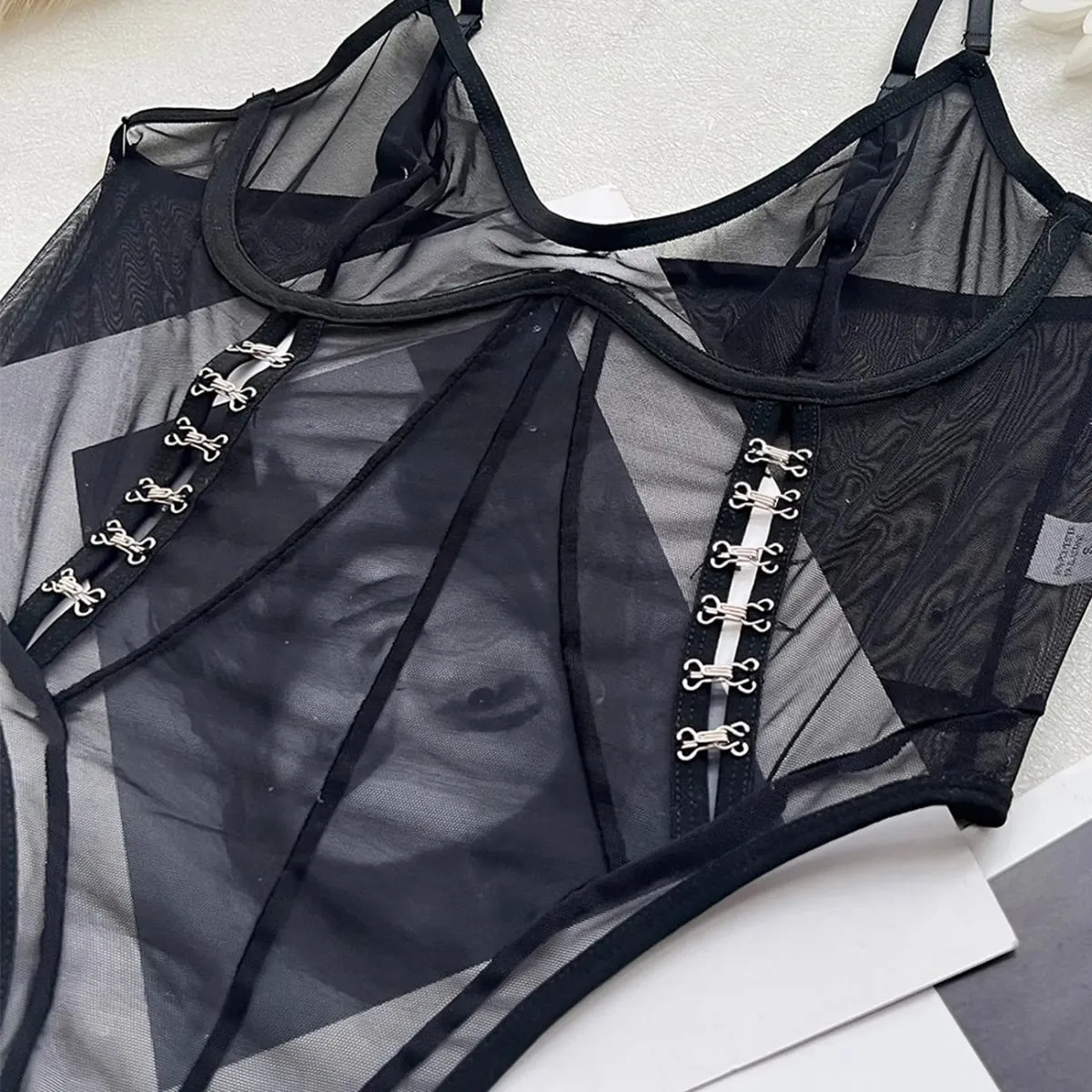 Ellolace Exclusive Lingeries Femme Ultra Hot Sheer Open Crotch Bodysuit Spicy Girls' Intimates Sexy Backless Women's Outfits
