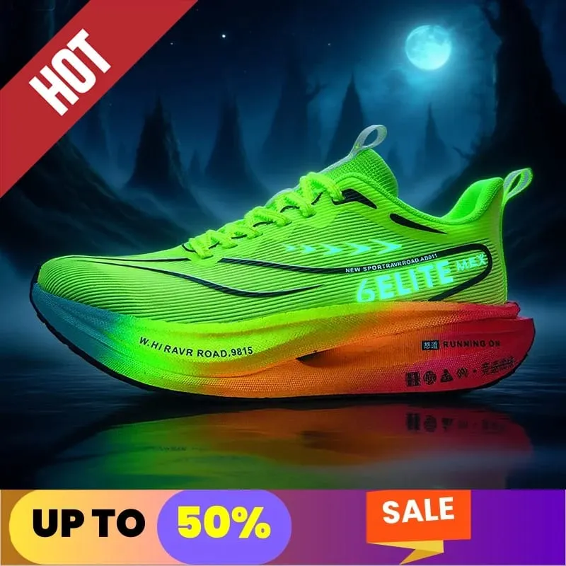 Fluorescence Running Shoes CarbonBoard Marathon Men Sports Breathable Women's Comfortable Athletic Casual Sneakers WearResistant — image 2