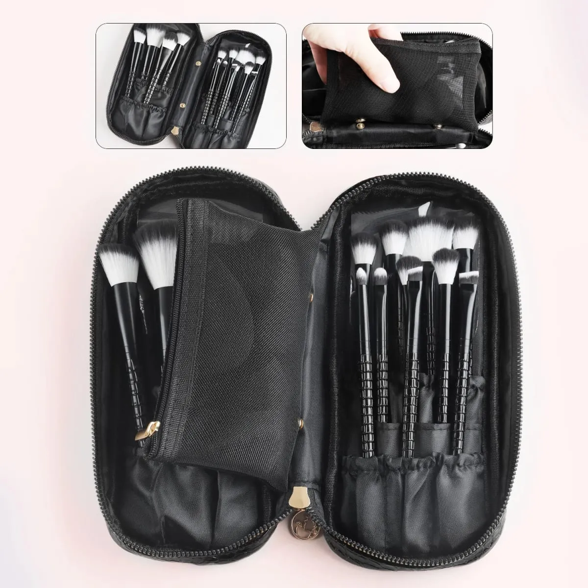 15Pcs Complete Makeup Brush Kit with Bag & 2 Beauty Sponges Face Eye Brushes for Beginners & Artists — image 4