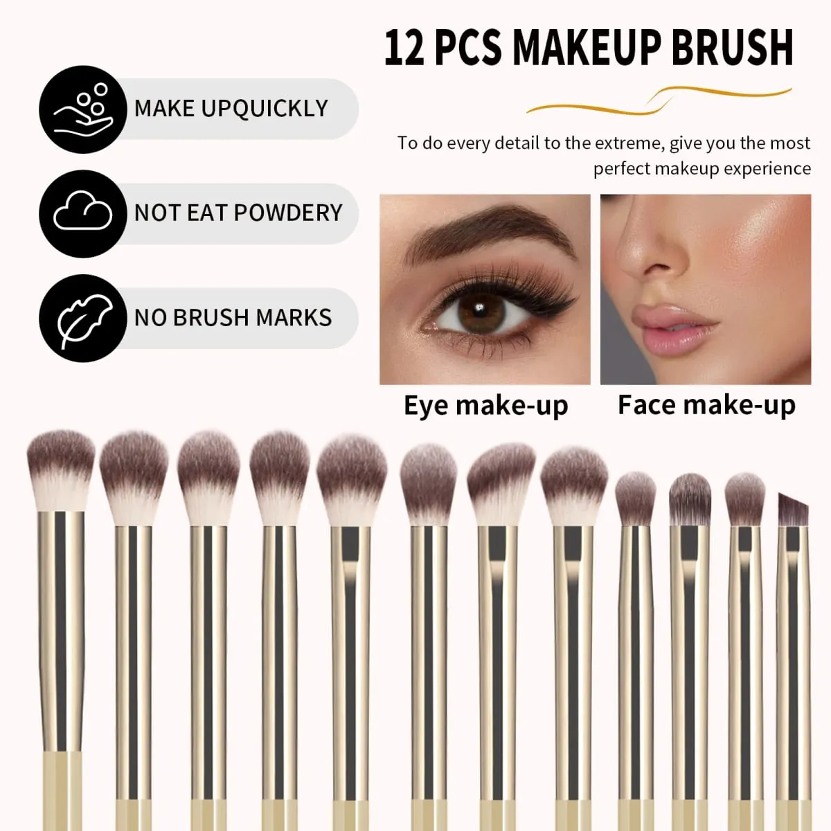 12PCS Eyeshadow Makeup Brushes Set Soft Synthetic Hair Blending Shader Angled Liner Brushes for Eye Makeup