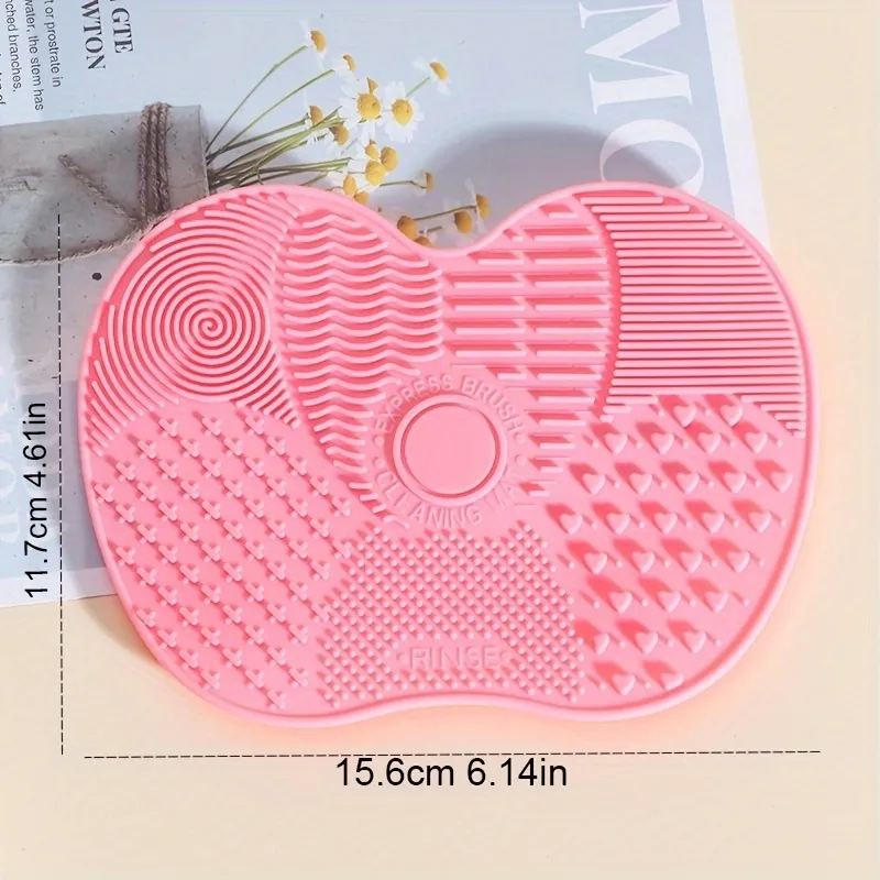 Apple Shaped Pink Cleaning Brush: A Small Suction Cup Cleaning Tool Designed Specifically For Cleaning Makeup Brushes — image 3