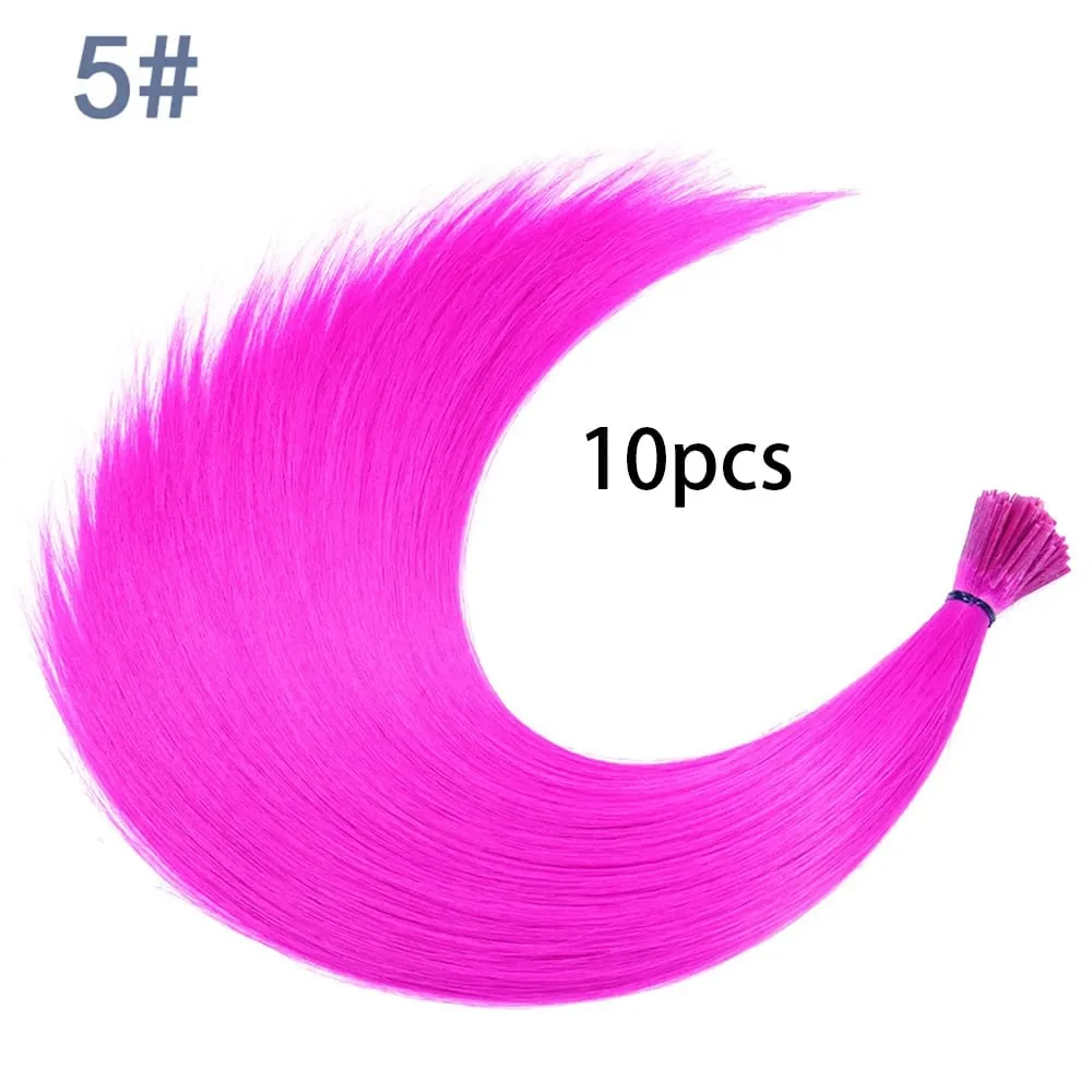 Synthetic Colored I-Tip Stick Hair Extensions Straight Hair 16 Inch For Women High Temperature 10 Strands/Pack Colors