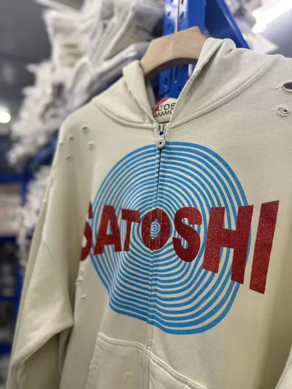 New Arrival Satoshi Zip Hoodie Destroyed Hole Design Loose Cotton Casual Outdoor Jacket Tops
