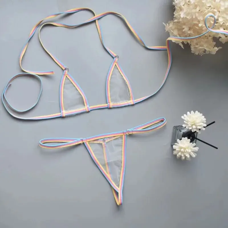 Sexy Mini Bra Sets Wirefree Ultra-thin Mesh Unlined Bra Brief Set Black Transparent 2 Pieces Halter Women's Exotic Lingerie Sets — image 2