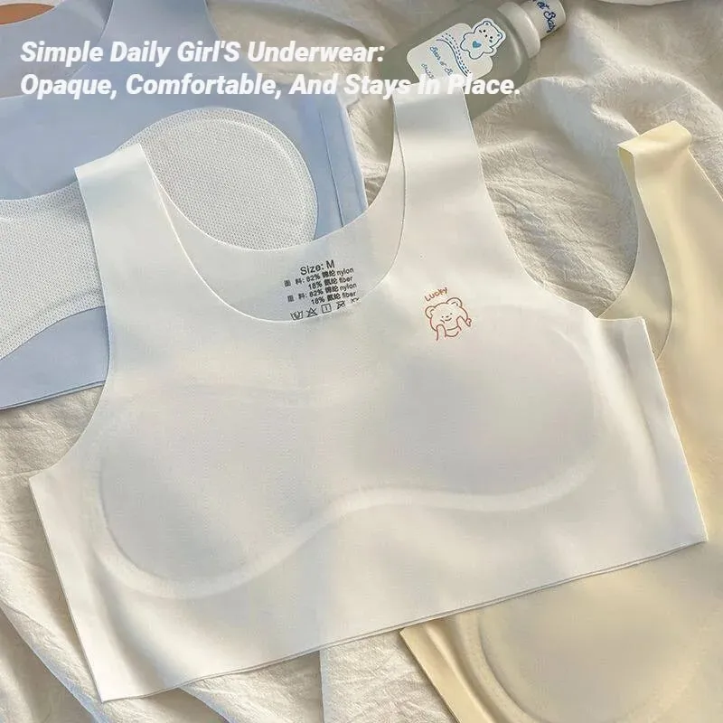 3Pcs Teenagers Comfortable Breathable Simple Training Bra Vest Soft Elastic Skin Friendly Lingerie For Girls No Steel Ring