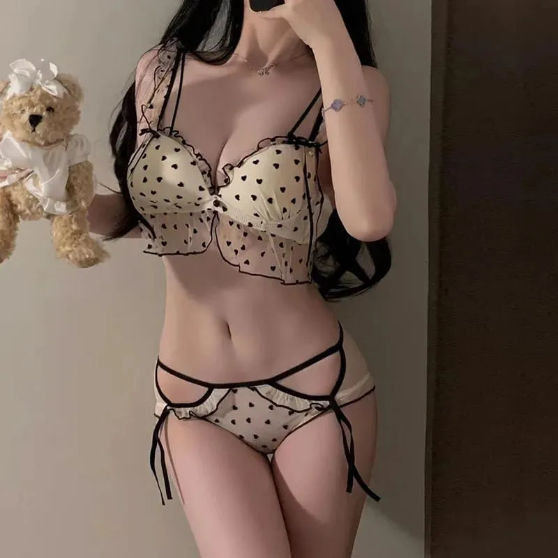 Polka Dot Lace Bra Set Japanese-style Girl Polka-dot Bra Set Push-up Bra For Small Busts With Cute Lace Women's Sexy Lingerie — image 8