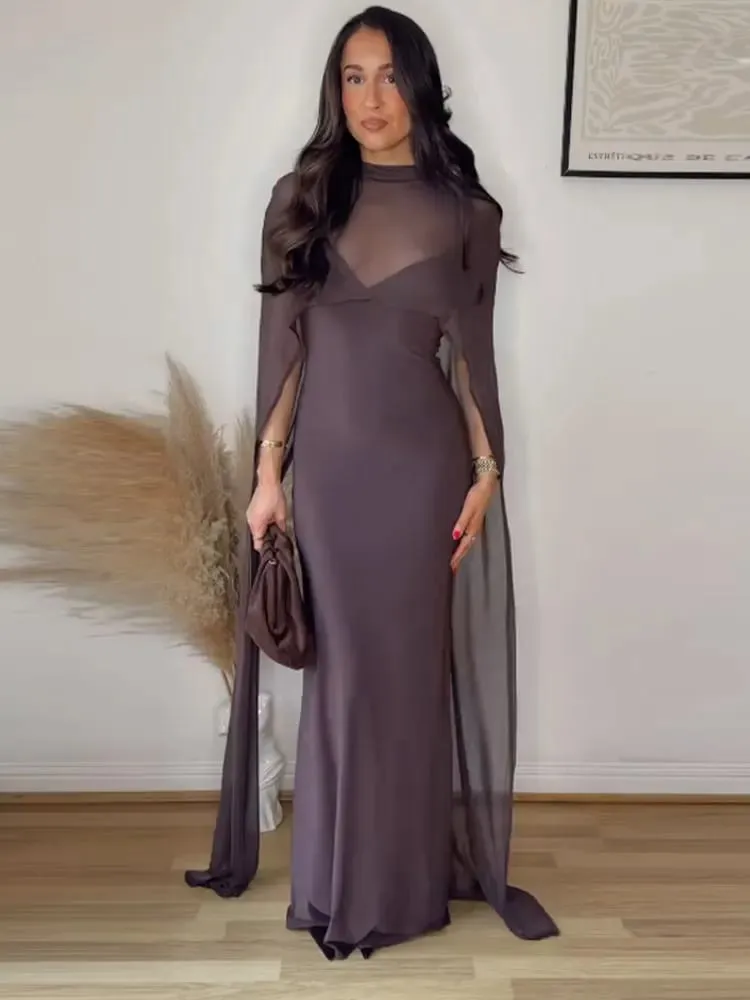 Sheer Cape Women's Evening Dresses Elegant Slim V-neck Backless Sleeveless Hip Package Dress For Woman 2026 Lady Party Vestidos