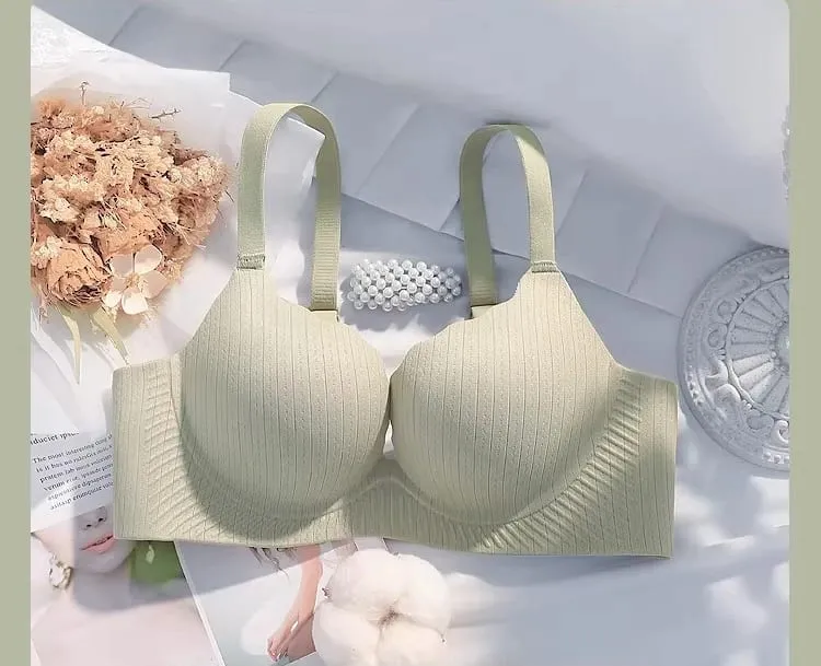 Thick Padded Wirefree Bra & Panty Set for Women Seamless Solid Comfort Gathering Lingerie Push Up Style Great for Smaller Bust