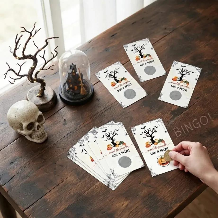 50 Halloween scratch cards Pumpkin Theme Halloween Party Games Scratch to Win!