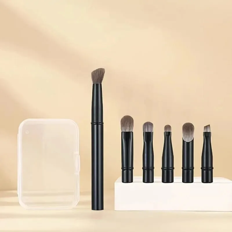 6ks mini cestovních sad štětců na make-up s odnímatelnou hliníkovou trubicí přenosný štětec na oční stíny a úložný box