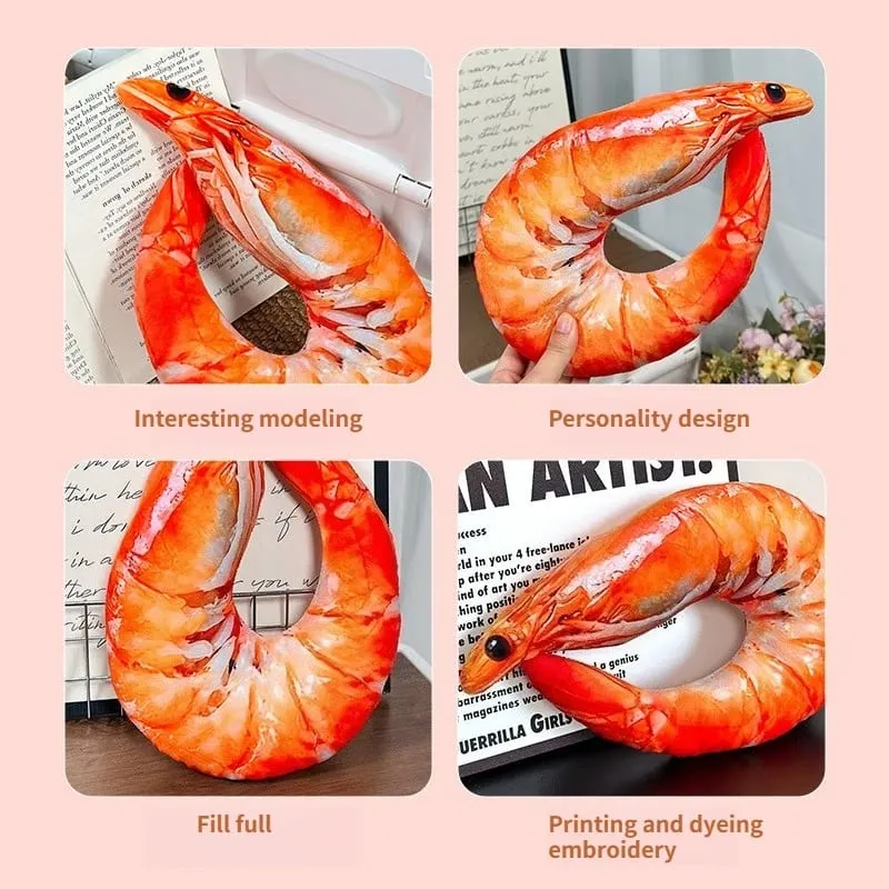 Real‑Printed Braised Prawn Plush Pillow Soft Stuffed Shrimp Cushion Funny Novelty Toy Home Decor Holiday Gift