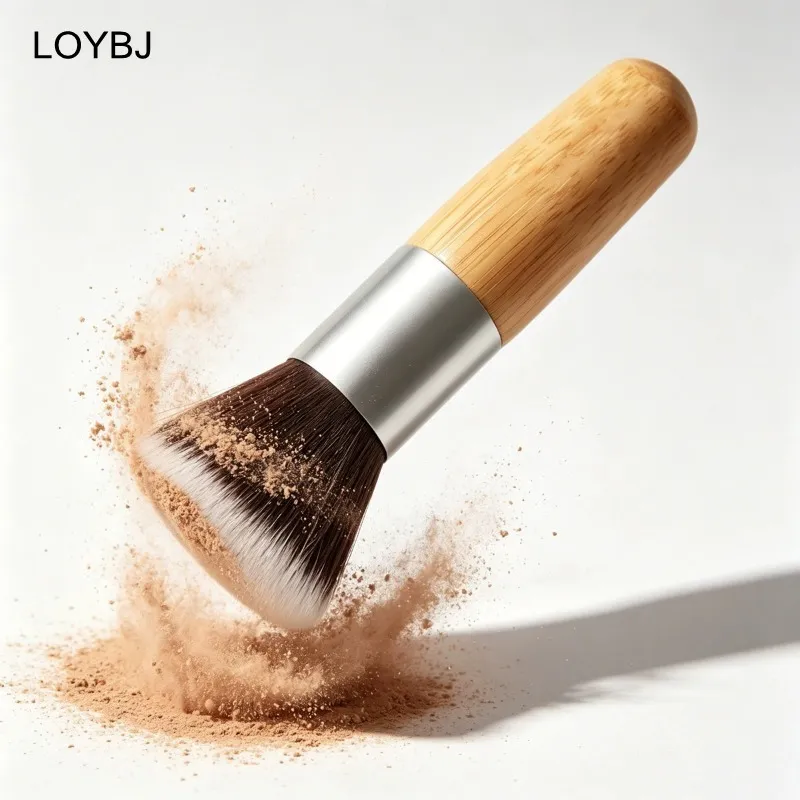 Pincel de maquiagem com alça de bambu, pó solto, blush, contorno, creme de base líquida, profissional, ferramentas de beleza facial
