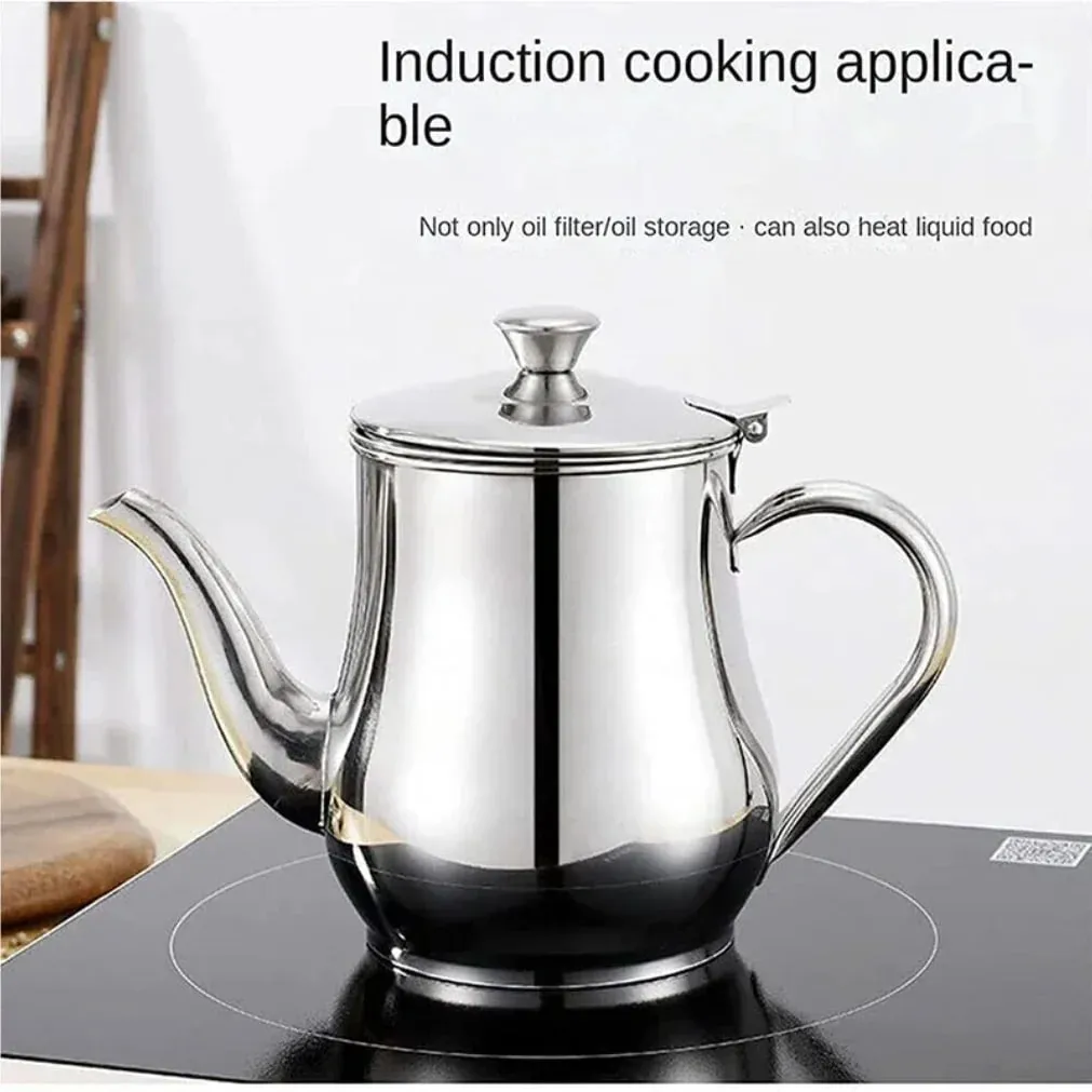Strainer Oiler Stainless Steel Household Leak-Proof Pot Pour Oil Bottle Practical Oil Cans Seasoning Jars Kitchen Supplies — image 3