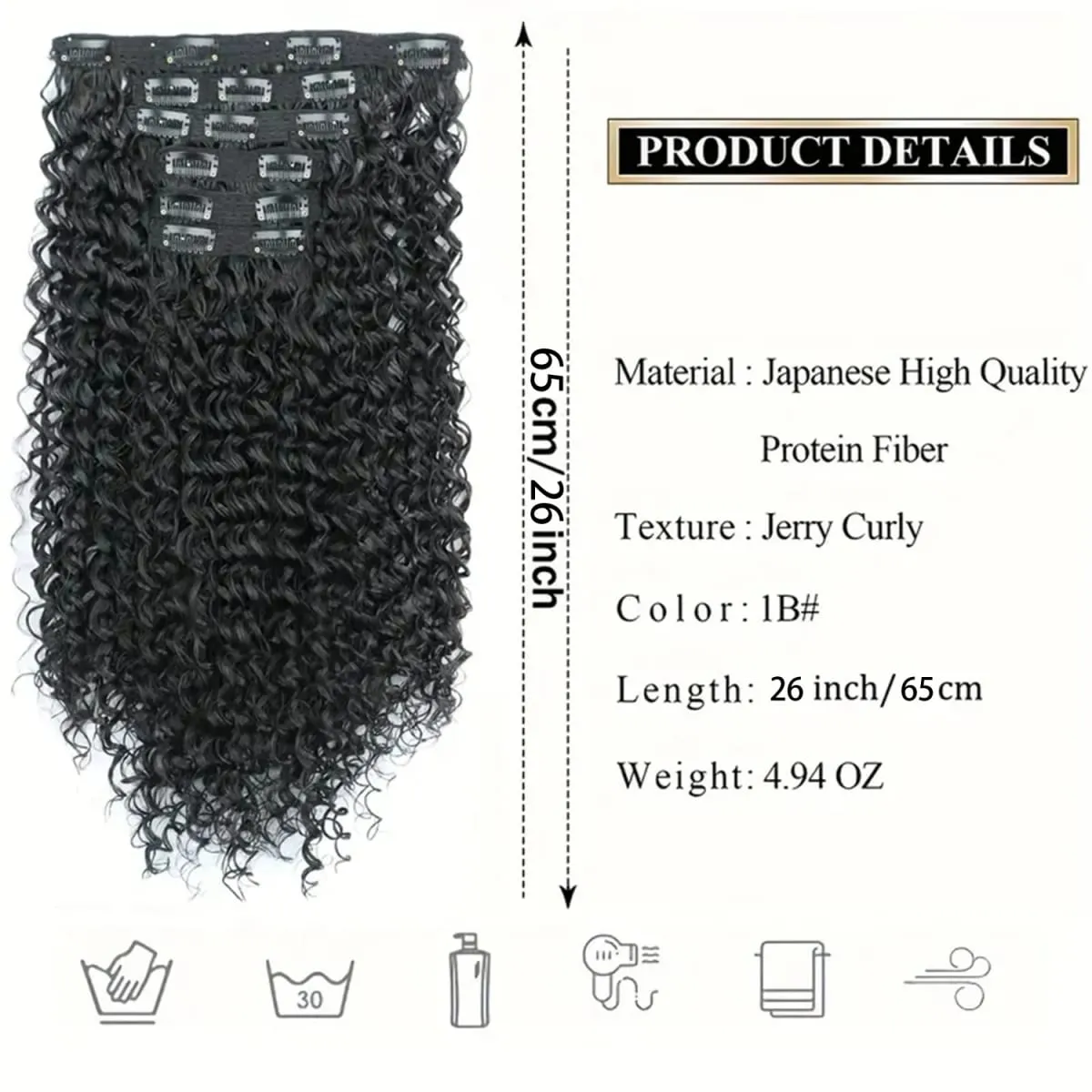 Synthetic Kinky Curly Clip On Hair Extensions Black Blonde Fluffy Kinky Curly Full Head Fake Pieces Hair Extensions For Women — image 3