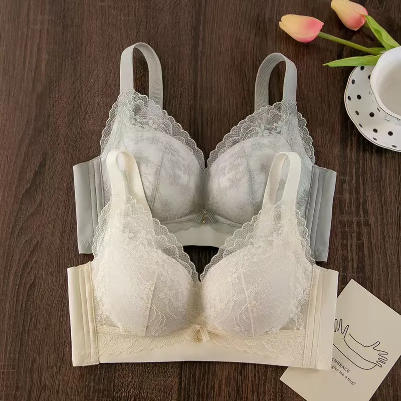 Bra Push-Up Tebal Berenda Seksi untuk Payudara Kecil Lingerie Bebas Kawat Nyaman Dapat Disesuaikan Anti-kendur