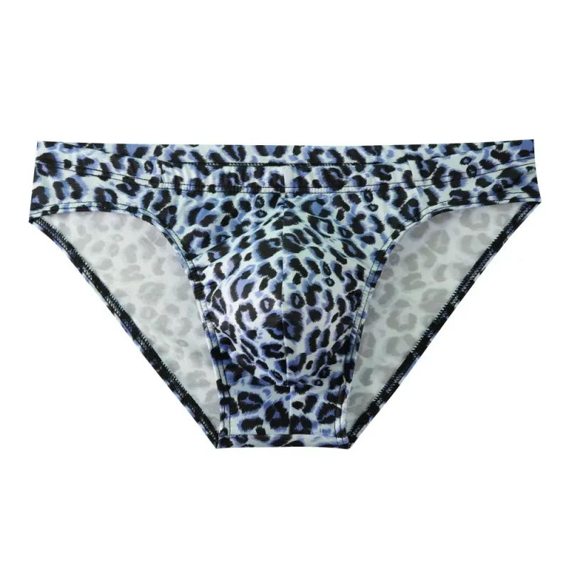 Men's Mid Waist Underwear Sexy Ice Silk Briefs Leopard Printed Breathable Underpants Male Soft Comfortable Panties Cueca Homme