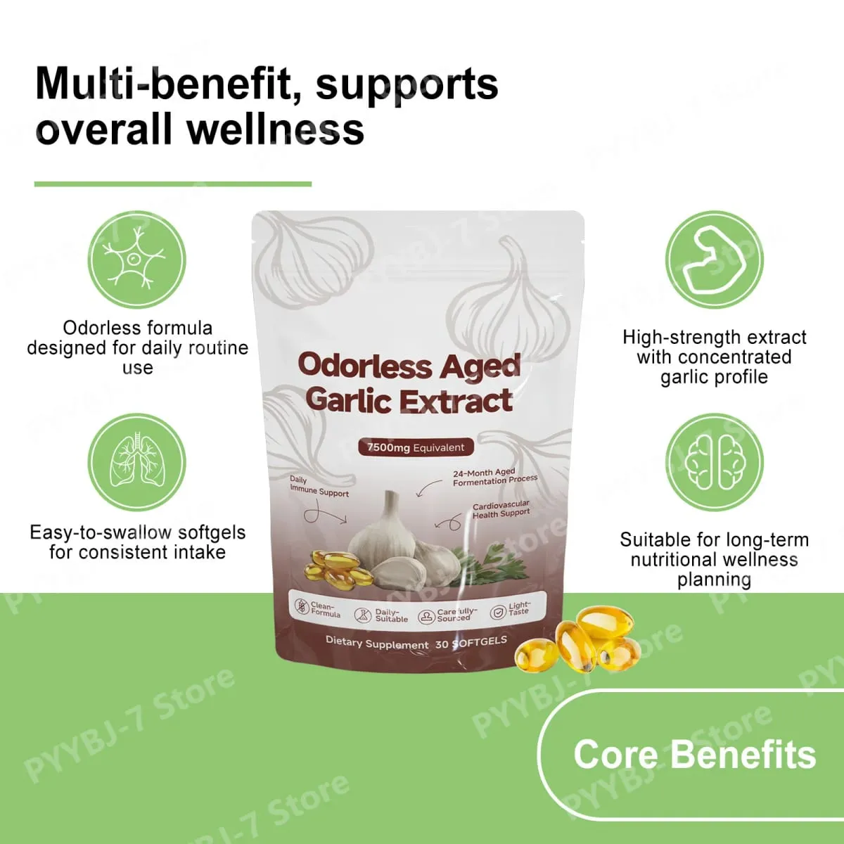 Odorless Aged Garlic Extract 7500mg Equivalent Softgels 30 Count Daily Garlic Supplement Heart & General Wellness Support
